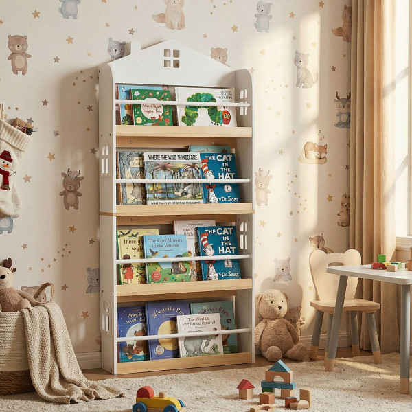 4-Tier House-Shaped Kids Bookshelf product image
