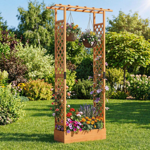 89” Wooden Raised Garden Bed with Trellis and Detachable Bottom Panels product image