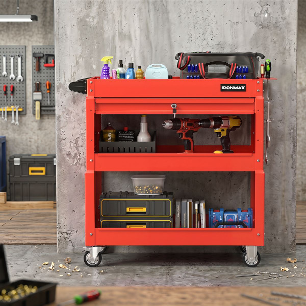Ironmax 3 Tier Rolling Tool Cart with Lockable Drawer product image