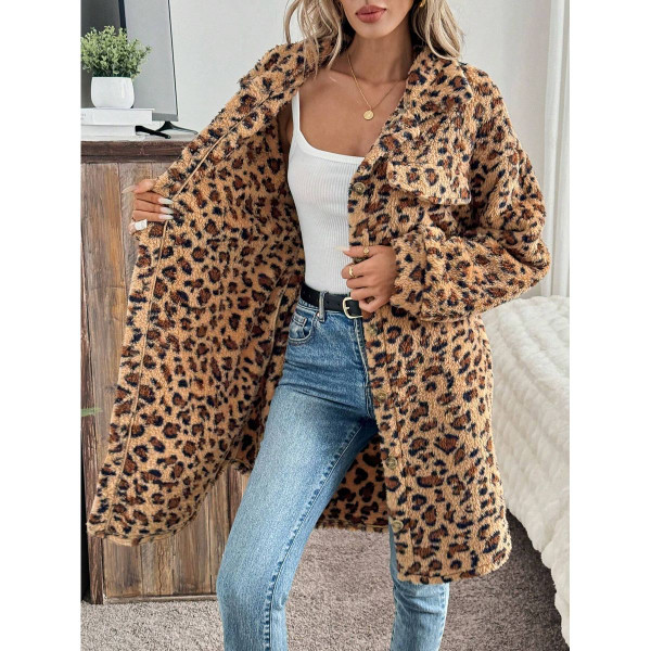 Women's Leopard Print Long Fleece Jacket product image