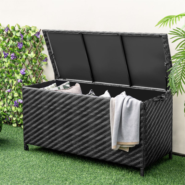 Tightly-Woven Rattan Deck Box with Polyester Liner and Universal Wheels product image