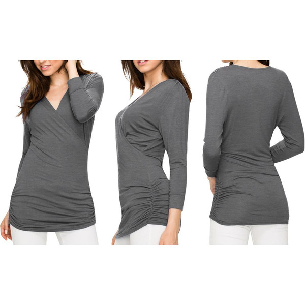 Women's 3/4-Sleeve Cross Front Wrapped V-Neck Top product image