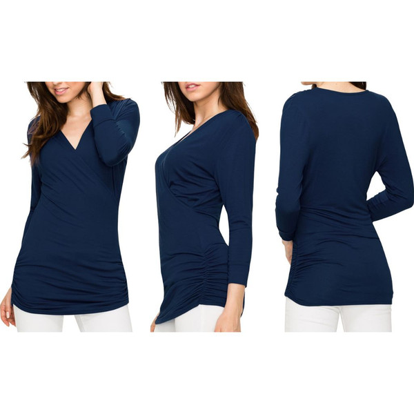 Women's 3/4-Sleeve Cross Front Wrapped V-Neck Top product image