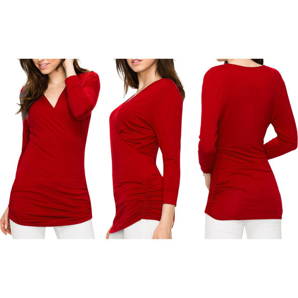 Women's 3/4-Sleeve Cross Front Wrapped V-Neck Top product image