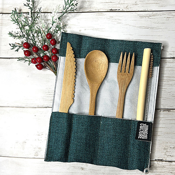 Jungle Culture® Handcrafted Reusable Bamboo Utensil and Straw Set product image