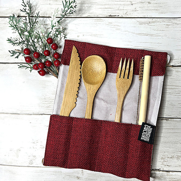 Jungle Culture® Handcrafted Reusable Bamboo Utensil and Straw Set product image