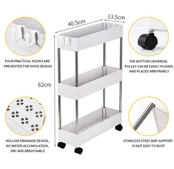 White Ultra-Thin Rolling Storage Cart  product image