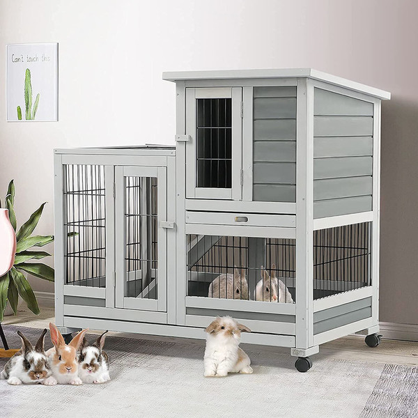 Gray and White Rolling Indoor/Outdoor Rabbit Hutch product image