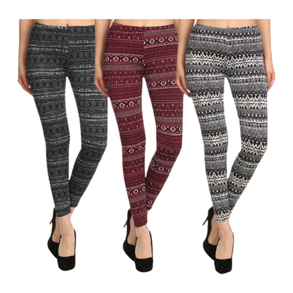 Women's Fleece Lined Printed Leggings (3-Pack) - Pick Your Plum