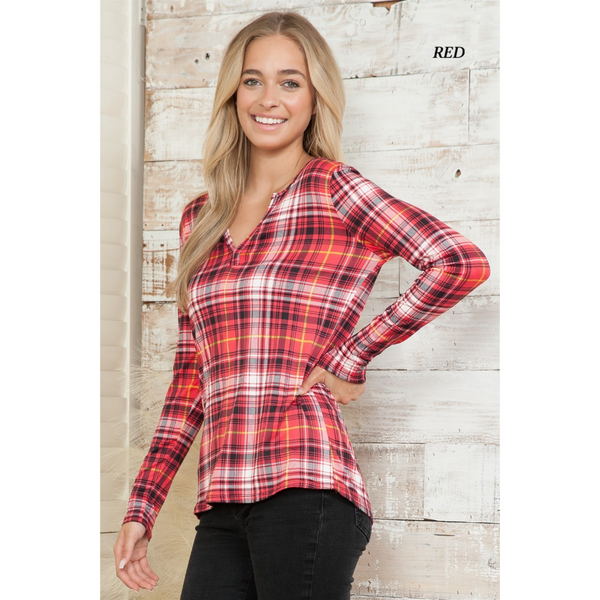 Women's Plaid Long Sleeve V-Neck Top product image