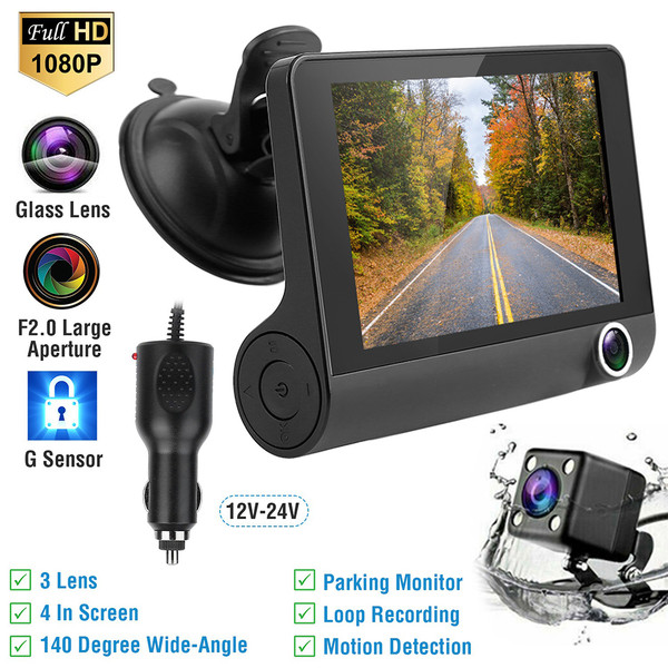 3 in. Screen Dual Dash Cam with Front Rear Camera G-Sensor Motion Dete