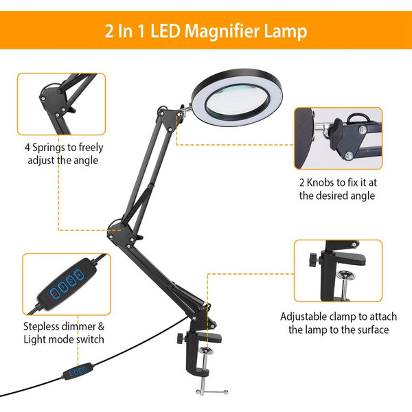 2-in-1 Magnifier & Desk Lamp with 72 LED Lights & 10 Brightness Modes product image