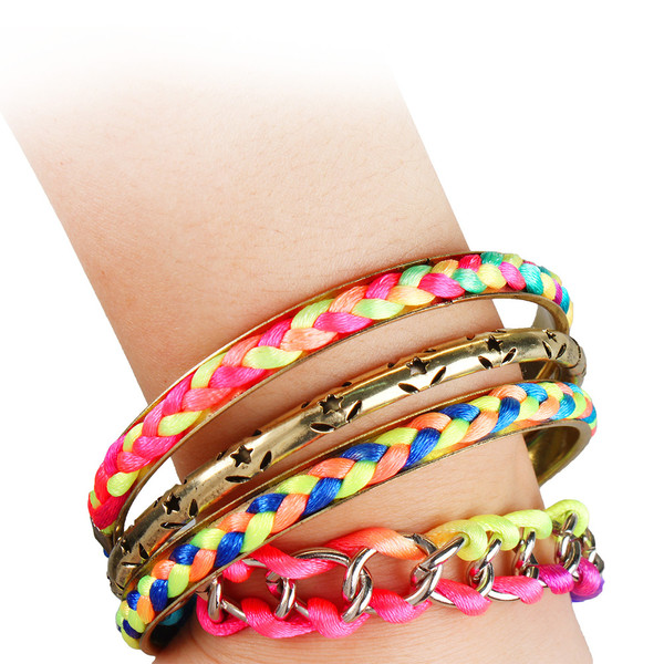 4-Piece Colorful Woven Gold Bracelet Set product image