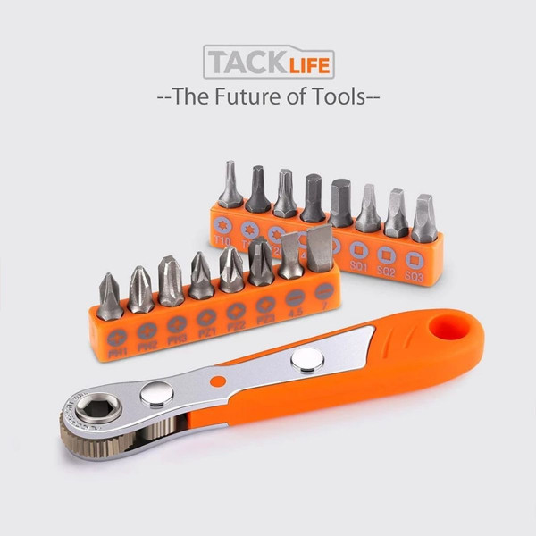 TACKLIFE® Mini Wrench Set with Reversible Ratchet Head + 16 Bits product image