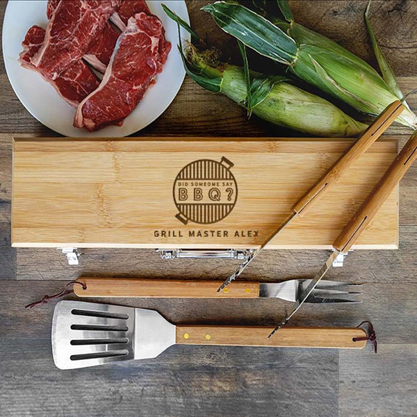 Personalized BBQ Grill Set with Bamboo Case product image