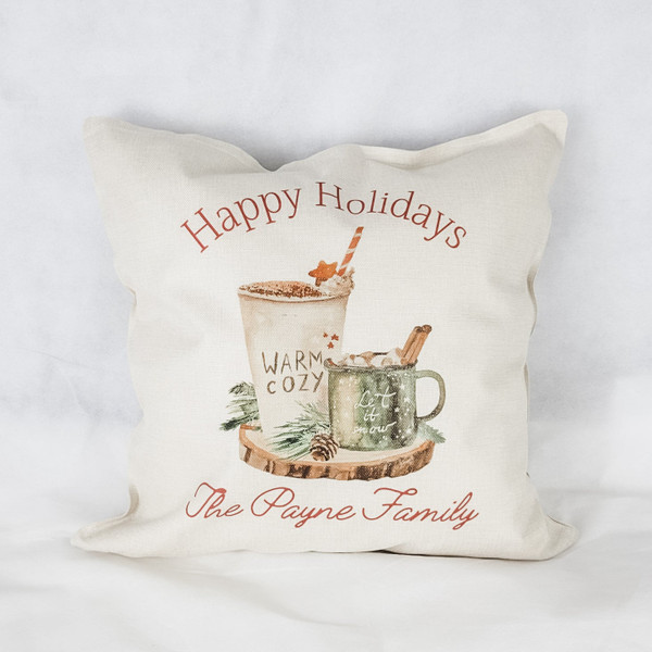 Personalized 'Happy Holidays' Hot Cocoa Farmhouse Pillow Cover product image