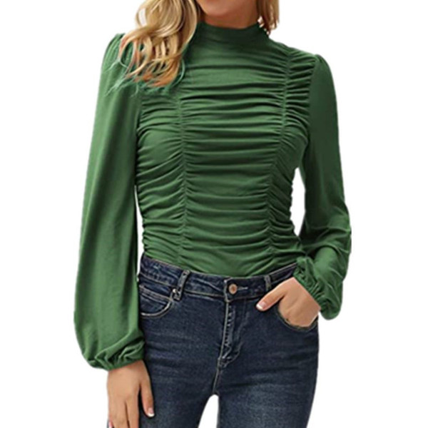 Women's Puff Sleeve Ruched Fitted Mock Neck Top product image