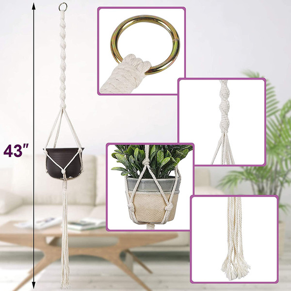 Macramé Boho Handmade Cotton Rope Wall Plant Hanger (3-Pack) product image