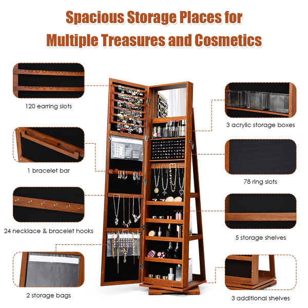 2-in-1 Lockable Mirrored 360° Rotating Jewelry Armoire product image 2-in-1 Lockable Mirrored 360° Rotating Jewelry Armoire product image