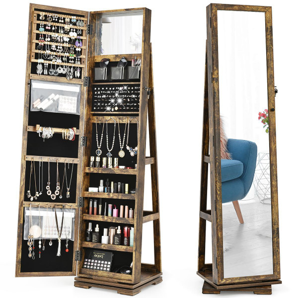 2-in-1 Lockable Mirrored 360° Rotating Jewelry Armoire product image 2-in-1 Lockable Mirrored 360° Rotating Jewelry Armoire product image