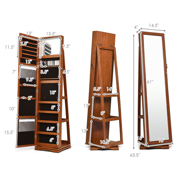 2-in-1 Lockable Mirrored 360° Rotating Jewelry Armoire product image 2-in-1 Lockable Mirrored 360° Rotating Jewelry Armoire product image