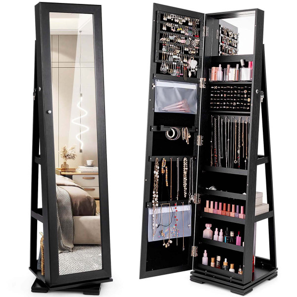 2-in-1 Lockable Mirrored 360° Rotating Jewelry Armoire product image 2-in-1 Lockable Mirrored 360° Rotating Jewelry Armoire product image
