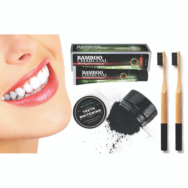 4-Piece Bamboo Charcoal Enamel-Safe Teeth Whitening Powder Kit product image