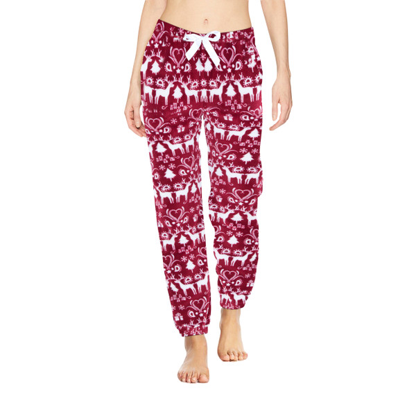 Women's Plush Fleece Pyjama Lounge Pants - Pink/Flowers