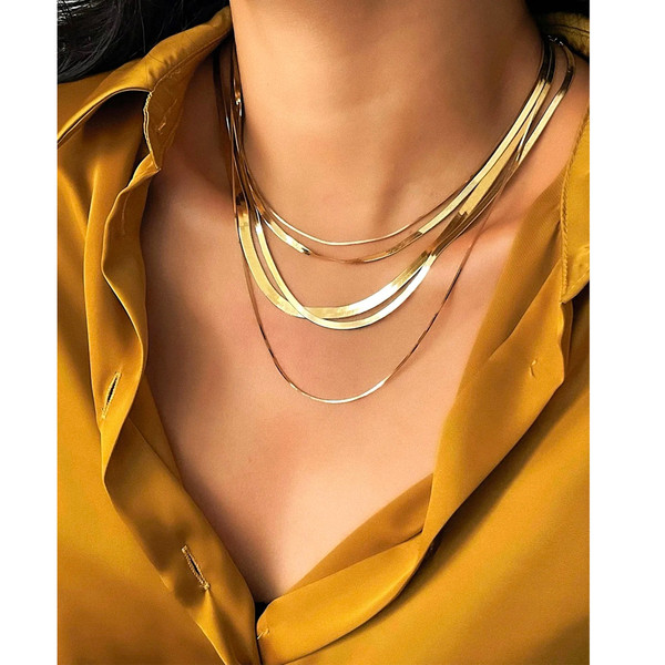 14K-Gold-Plated Solid 925 Sterling Silver Herringbone Chain Necklace product image