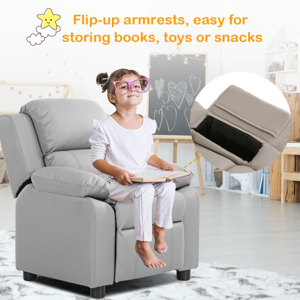 Kids' Deluxe Padded Armchair Recliner with Headrest and Storage Arm product image
