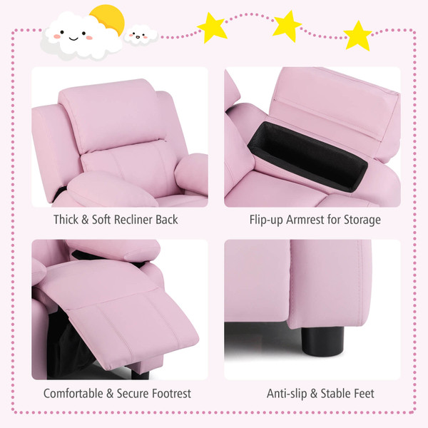 Kids' Deluxe Padded Armchair Recliner with Headrest and Storage Arm product image