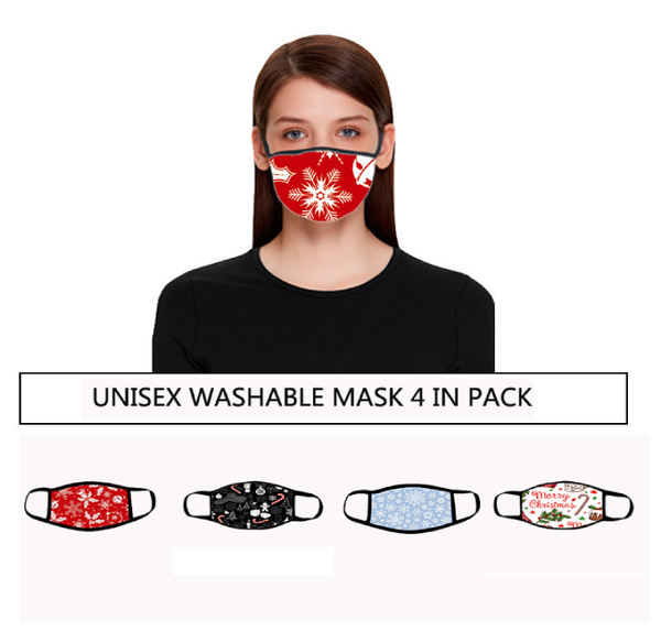 Reusable Washable Christmas-Themed Face Masks with Filters (4-Pack) product image