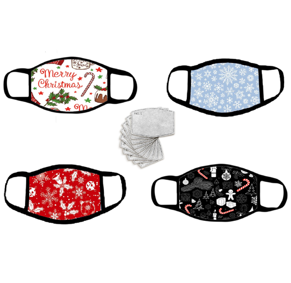 Reusable Washable Christmas-Themed Face Masks with Filters (4-Pack) product image