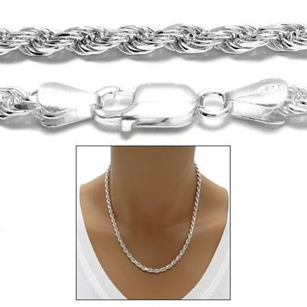 Italian 2mm Solid 925 Sterling Silver Diamond-Cut Rope Chain Necklace product image
