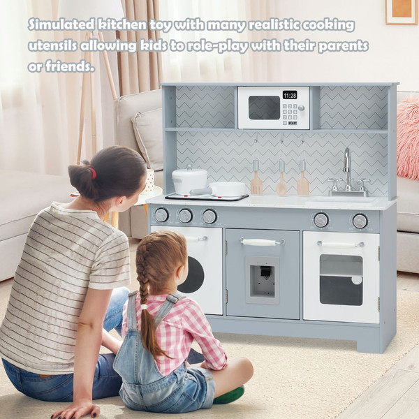 Kids' Pretend Play Kitchen Wooden Playset with Realistic Light product image