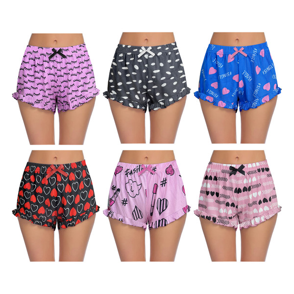 Women's Soft Printed Ruffled Hem Pajama Shorts (4-Pack) - Pick