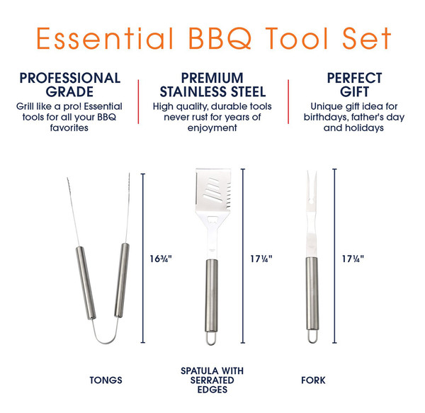 Cheer Collection 3-Piece BBQ Grilling Tool Set product image