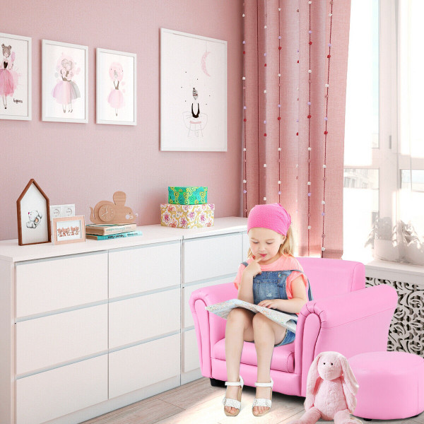 Kids' Pink Sofa Armrest Chair Couch with Ottoman product image