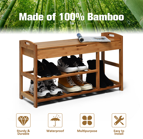 Bamboo 3-Tier Entryway Storage Bench product image