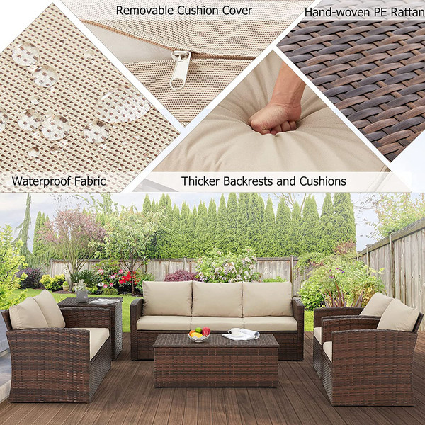 7-Person Rattan Patio Furniture Set with 2 Storage Boxes product image