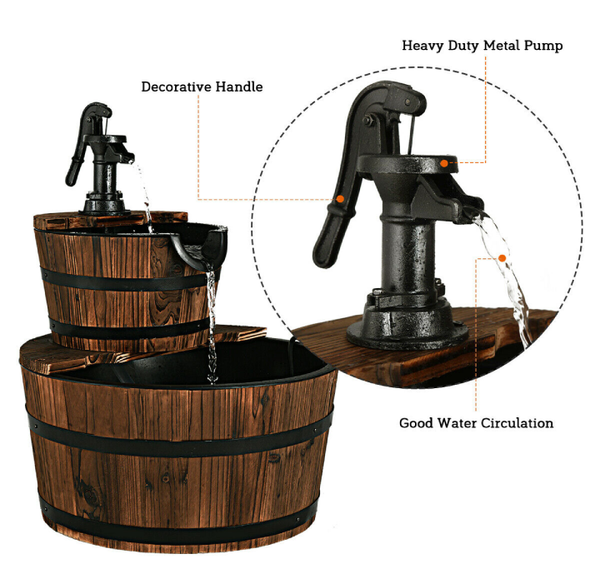 Wooden 2-Tier Barrel Waterfall Fountain product image