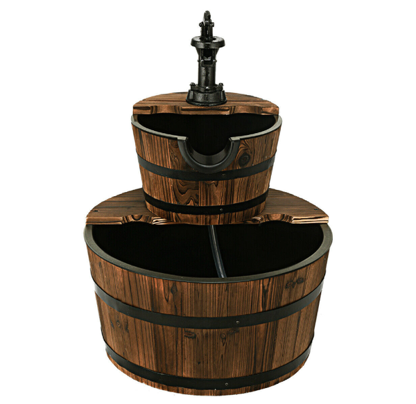 Wooden 2-Tier Barrel Waterfall Fountain product image