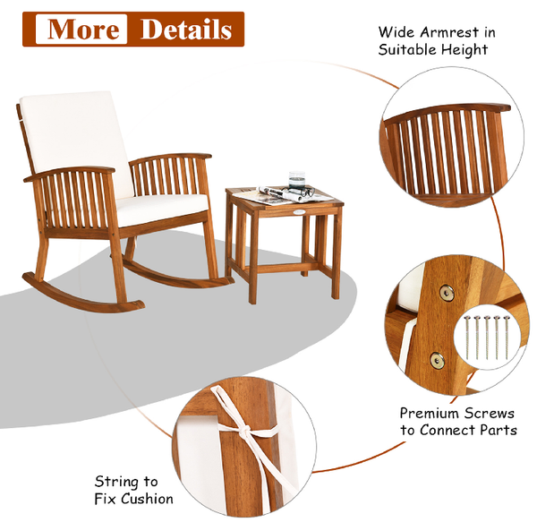 Acacia Wood Patio Rocking Chair & Coffee Table product image