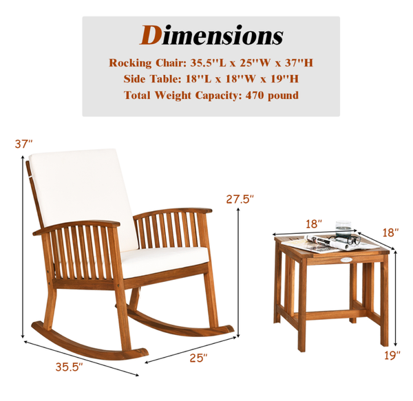 Acacia Wood Patio Rocking Chair & Coffee Table product image