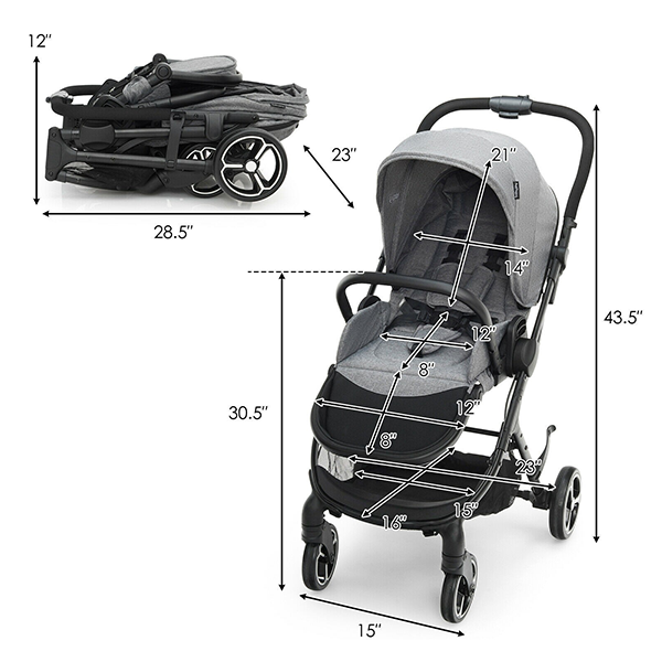 High Landscape Foldable Baby Stroller with Reversible Reclining Seat product image