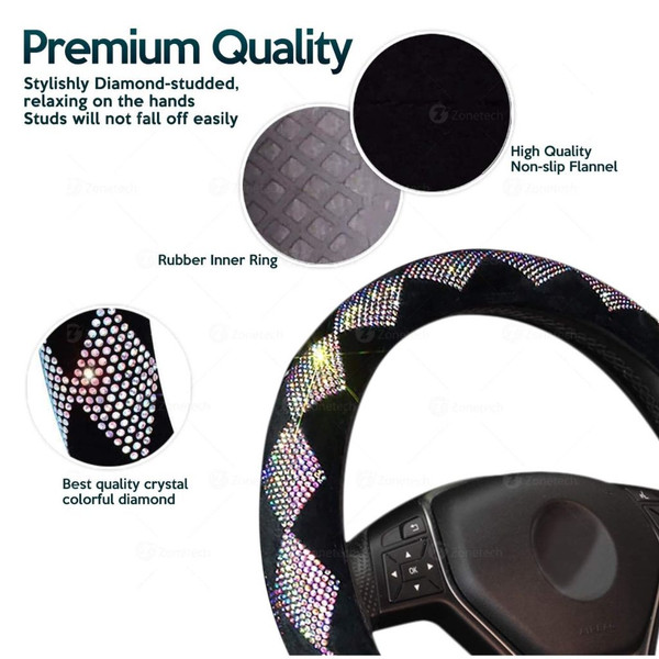 Zone Tech Shiny Diamond Steering Wheel Cover With Pu Leather Backing product image