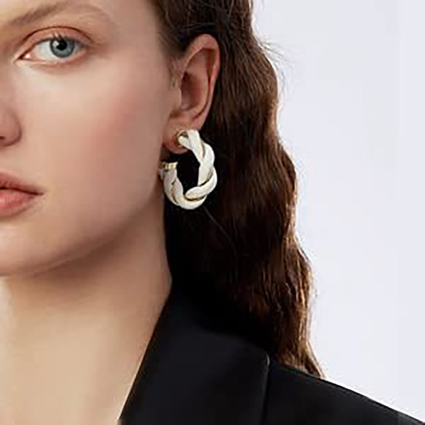 Gold-Plated Twisted Leather Hoop Earrings product image