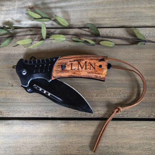 Wooden Handle Hunting Knife with Wrist Lanyard - Pick Your