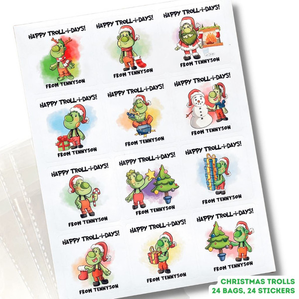 Personalized 24-Count Gift Stickers with 5" x 7" Christmas Treat Bags product image