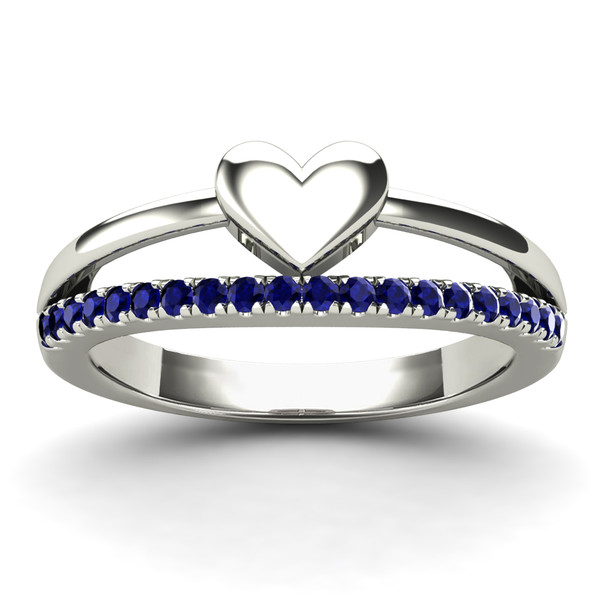 Sterling Silver 1/4ct TDW Blue Sapphire Diamond Row Heart Ring product image